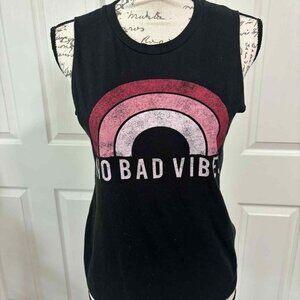 Black Sleeveless T-Shirt with a Pink Shades of a Rainbow & Says "Good Vibes"